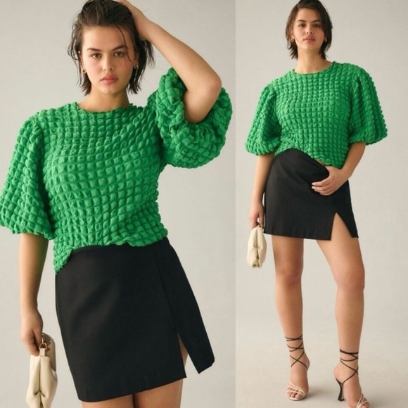 Anthropologie Green Textured Blouse - Picture 2 of 11